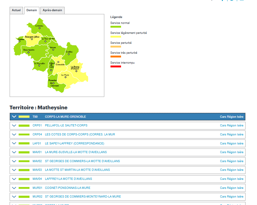 Capture d'écran Liste des lignes